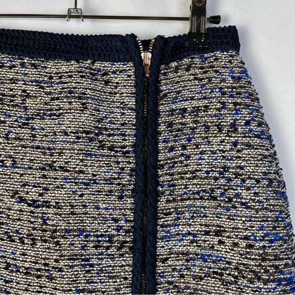 J. Crew Navy Blue Metallic Tweed Front Zip Mini Pencil Skirt 0 - Picture 4 of 4